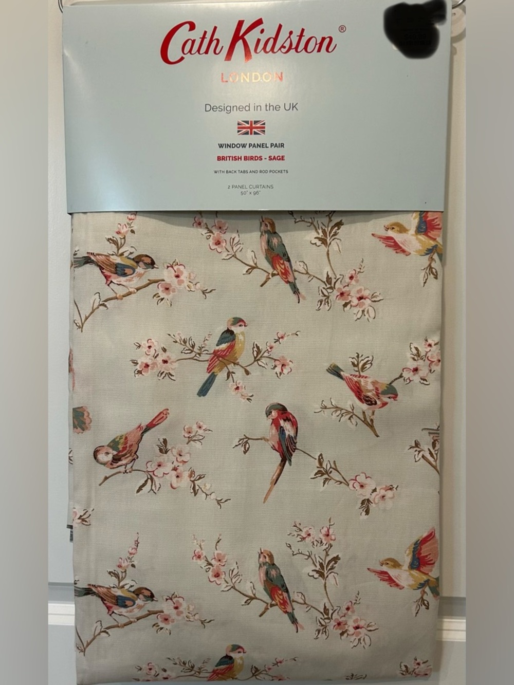 Cath Kidston 2 pc Window Curtains British Birds Sage Cotton 50 x 96" new